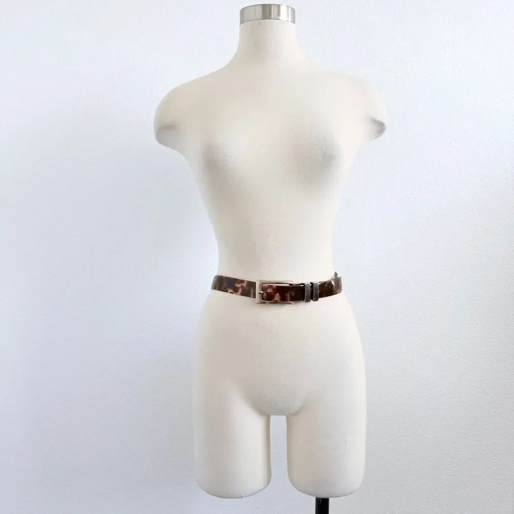Vintage Vinyl Tortoiseshell Western Cowboy Brown Belt Metal Buckle 25-28” Small